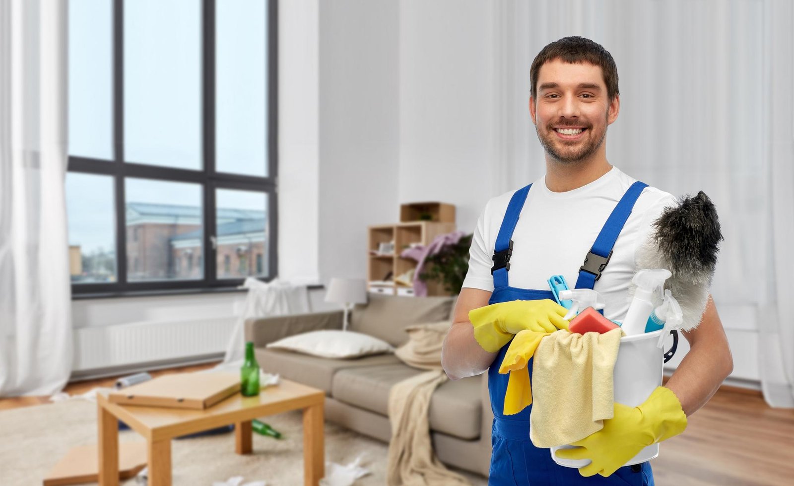 an employee cleaning a flat